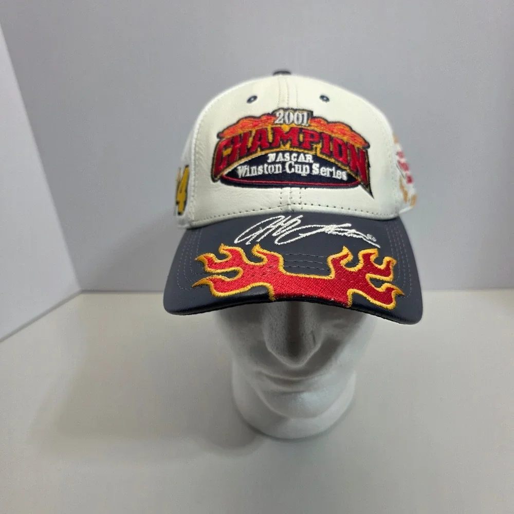 Chase Authentics Jeff Gordon 2001 NASCAR Champion Leather Hat White Navy Blue